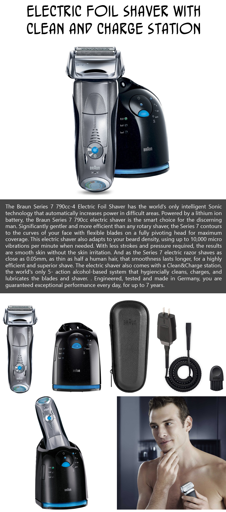 Electric Foil Shaver with Clean and Charge Station
