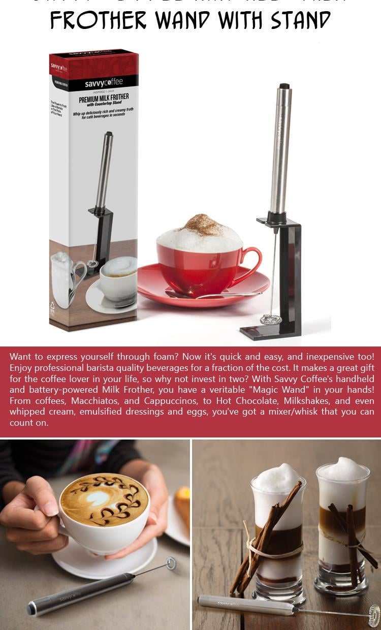 Savvy Coffee Handheld Milk Frother Wand with Stand