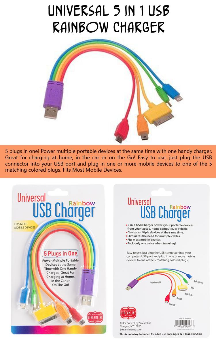 Universal 5 in 1 USB Rainbow Charger