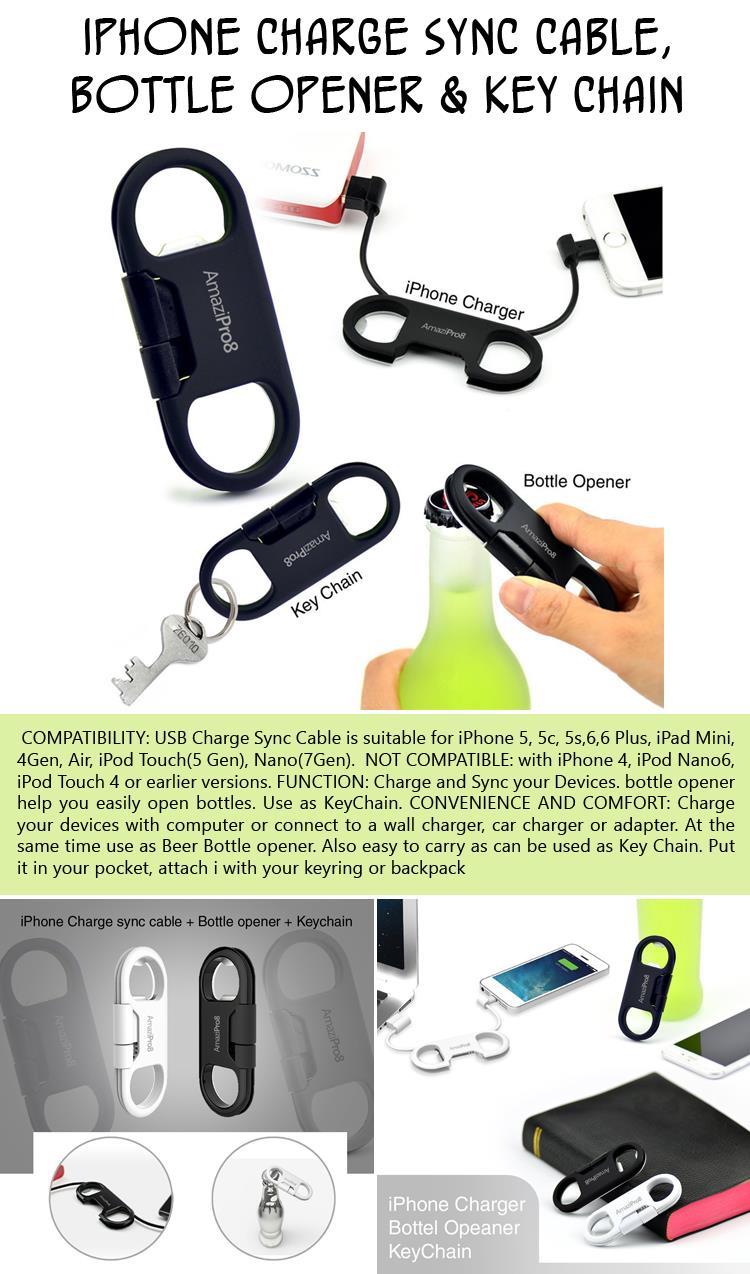 iPhone Charge Sync Cable, Bottle Opener & Key Chain