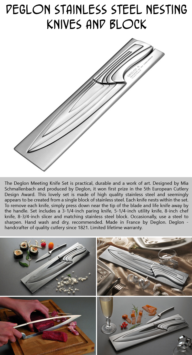 Deglon Stainless Steel Nesting Knives and Block
