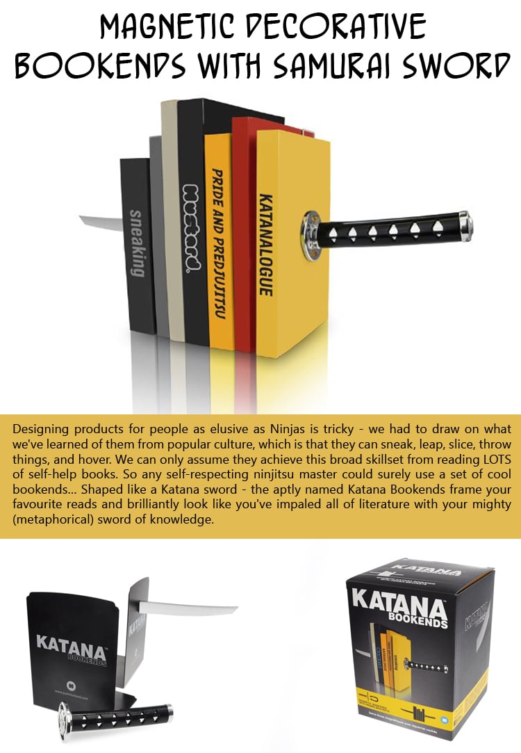 Magnetic Decorative Bookends with Samurai Sword Design