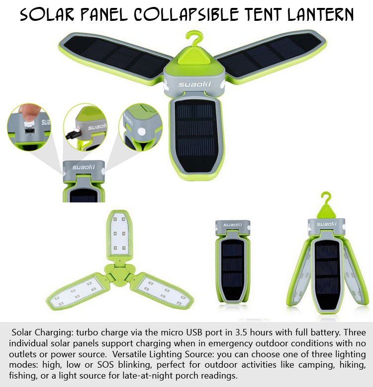 Solar panel collapsible tent lantern