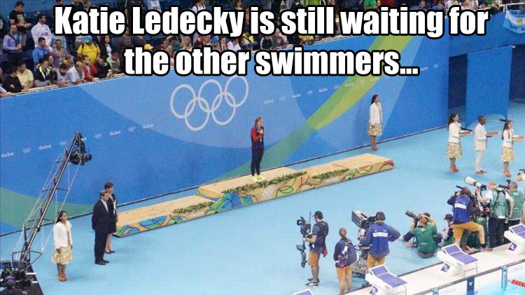 a Katie Ledecky waiting for the other swimmers to finish