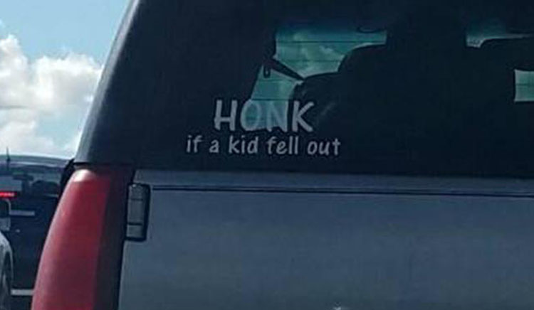 honk if a kid fell out sticker