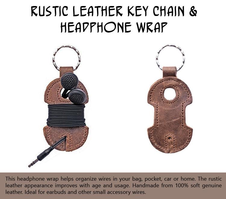 Rustic Leather Key Chain & Headphone Wrap