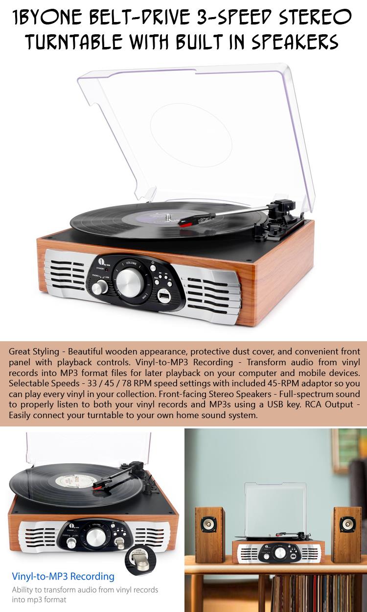 1byone-belt-drive-3-speed-stereo-turntable-with-built-in-speakers