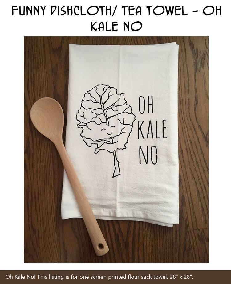 Funny Dishcloth Tea Towel - Oh Kale No