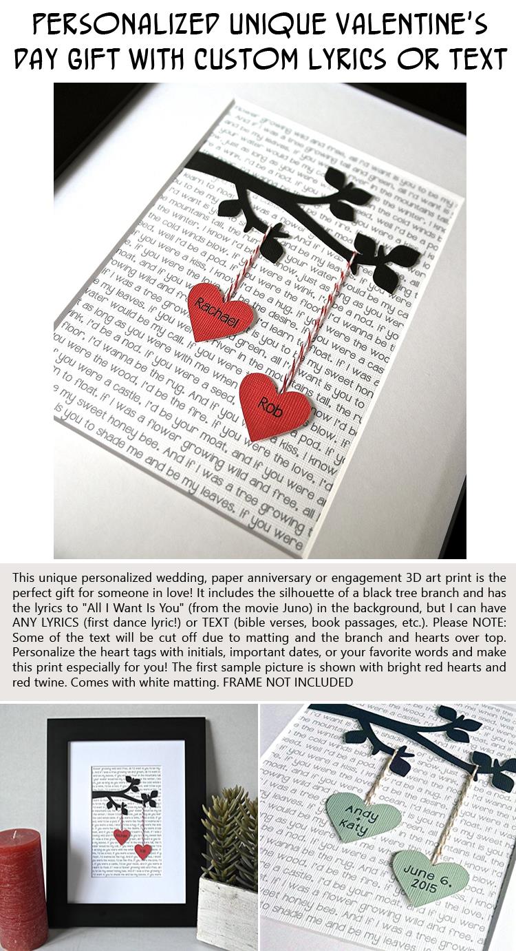 Personalized Unique Valentine's Day Gift with Custom Lyrics or Text