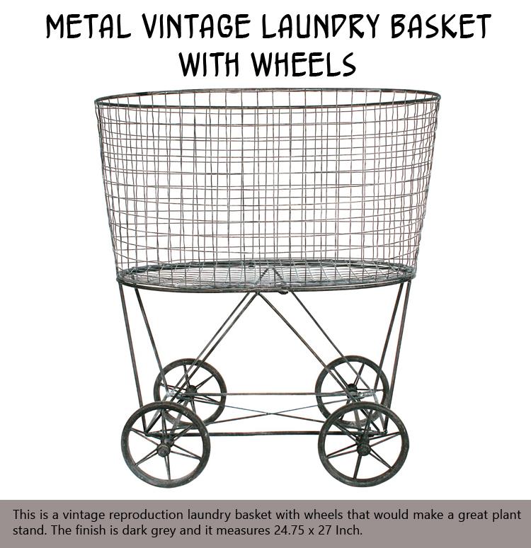 Metal Vintage Laundry Basket with Wheels